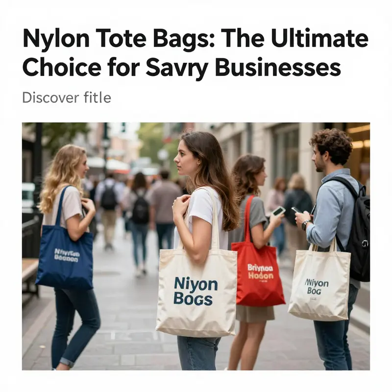 A group of people using various nylon tote bags in a busy city street, highlighting their practical use.