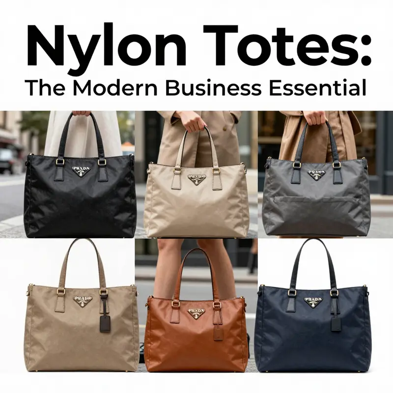 A visual timeline depicting the evolution of nylon tote bags from the 1930s to modern times.