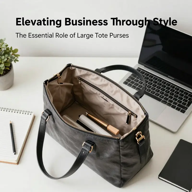 The ideal setup illustrating the practical utility of large tote purses in a workspace.