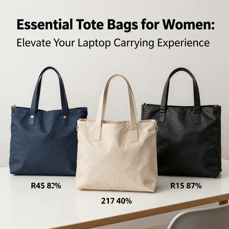 A professional woman showcasing the importance of tote bags with laptop compartments in a business setting.