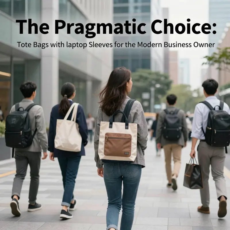 A variety of commuters in an urban setting showcasing different styles of bags, including tote bags and backpacks.