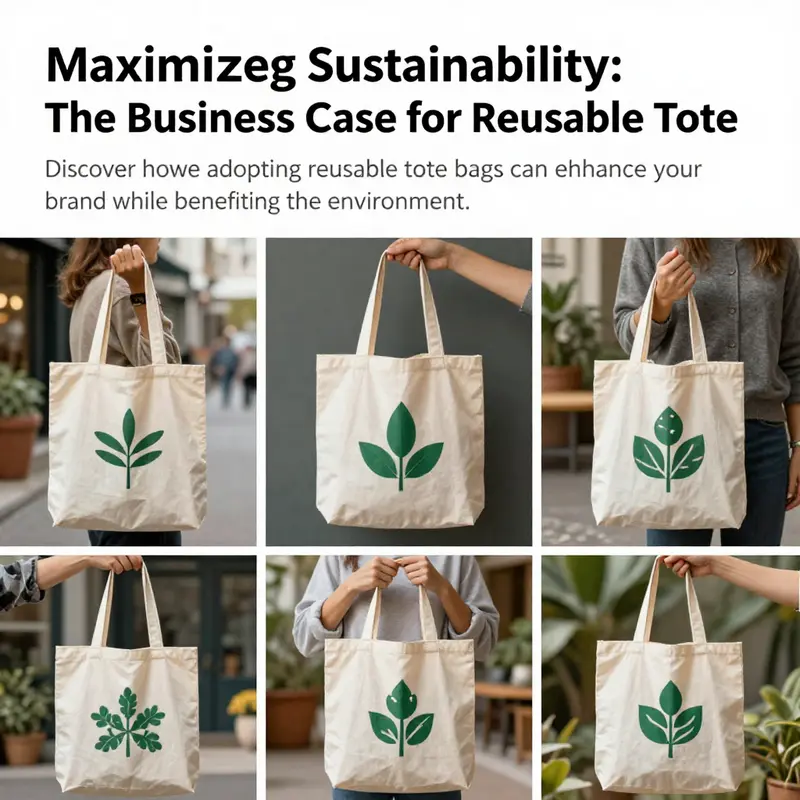 A collage of reusable tote bags in use at a grocery store, casual events, and marketing campaigns, showcasing their appeal.