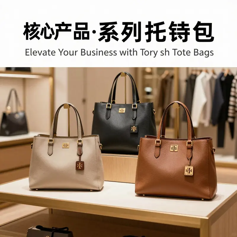 Tory Burch’s ROMY series tote bags, epitomizing elegance and practicality.