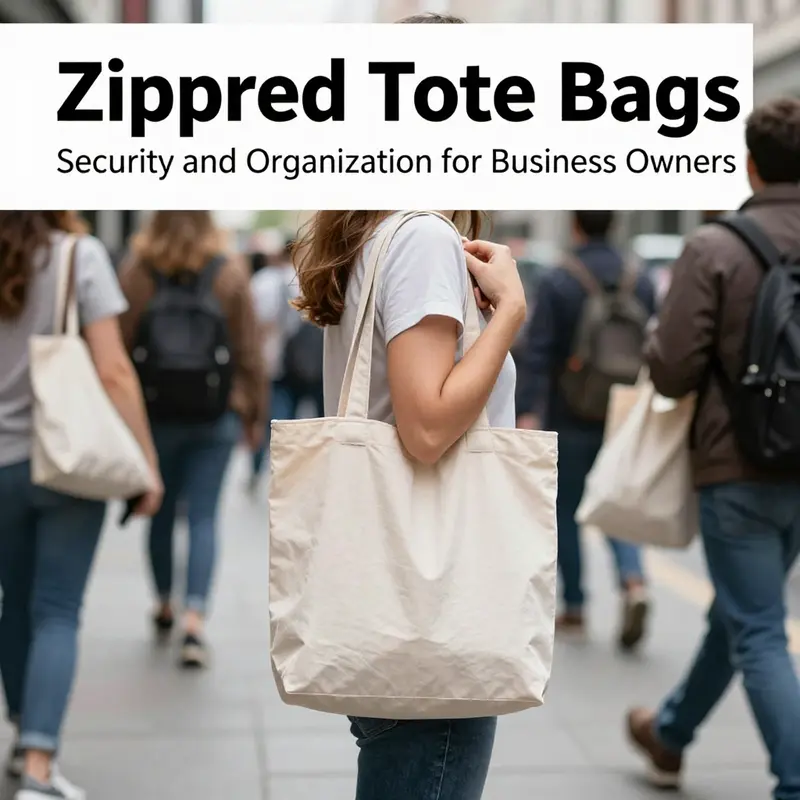 A commuter showcasing the security advantages of a zippered tote bag in an urban environment.