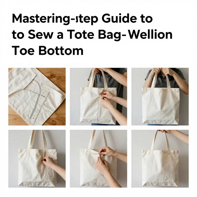 Essential tools and materials for creating a flat-bottom tote bag, showcasing an organized workspace.