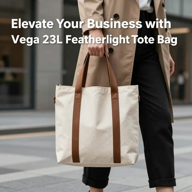 The Vega 23L Featherlight Tote exhibits a modern design merged with functionality, enhancing daily usability for business owners.