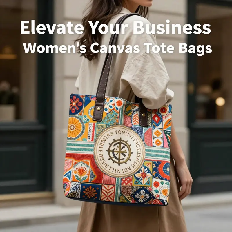A stylish women’s canvas tote bag showcasing elegant design features.
