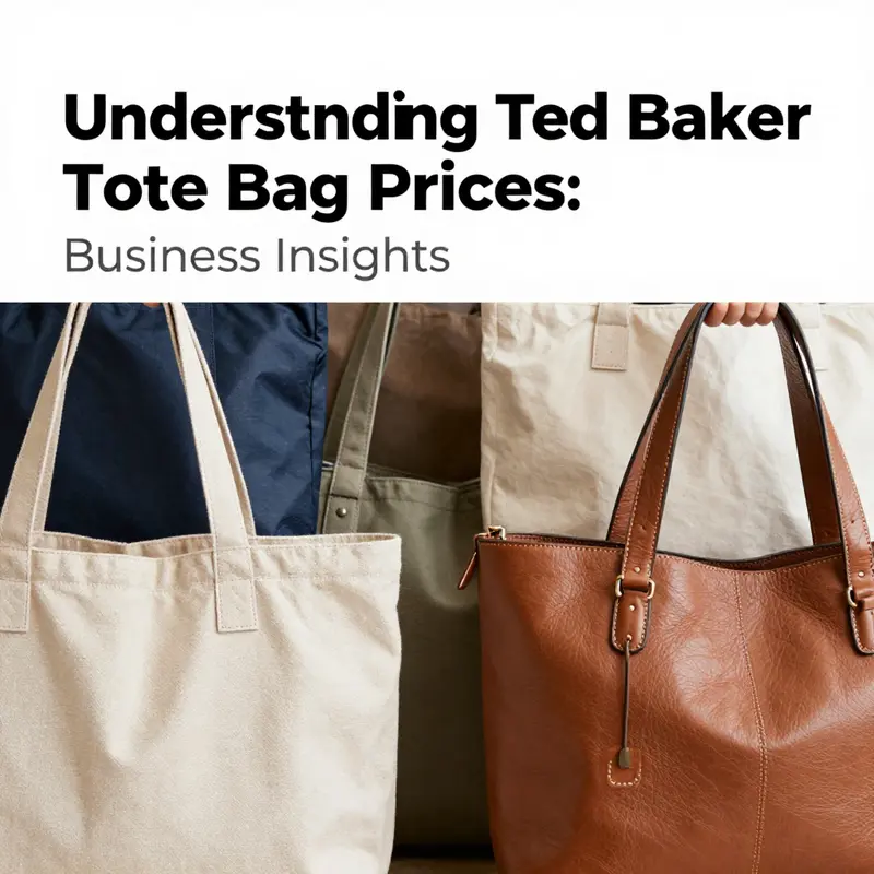 A display showcasing the variety and pricing range of Ted Baker tote bags.