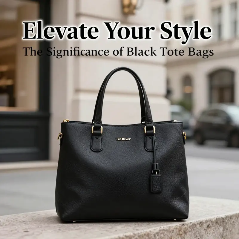 Ted Baker black tote bag in an urban setting, symbolizing elegance and sophistication.