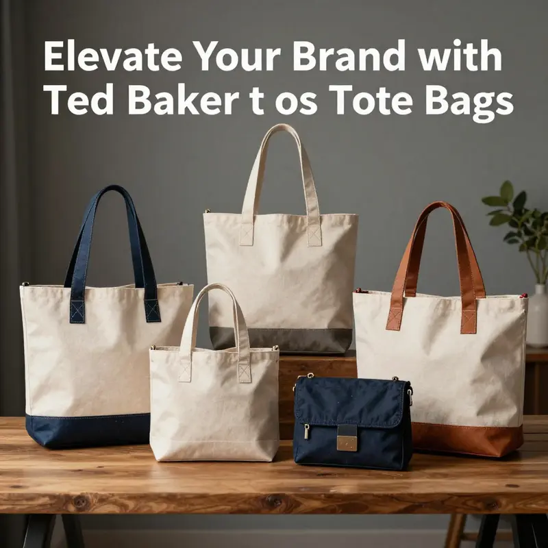 An arranged display of multiple Ted Baker Canvas Tote Bags highlighting their variety.