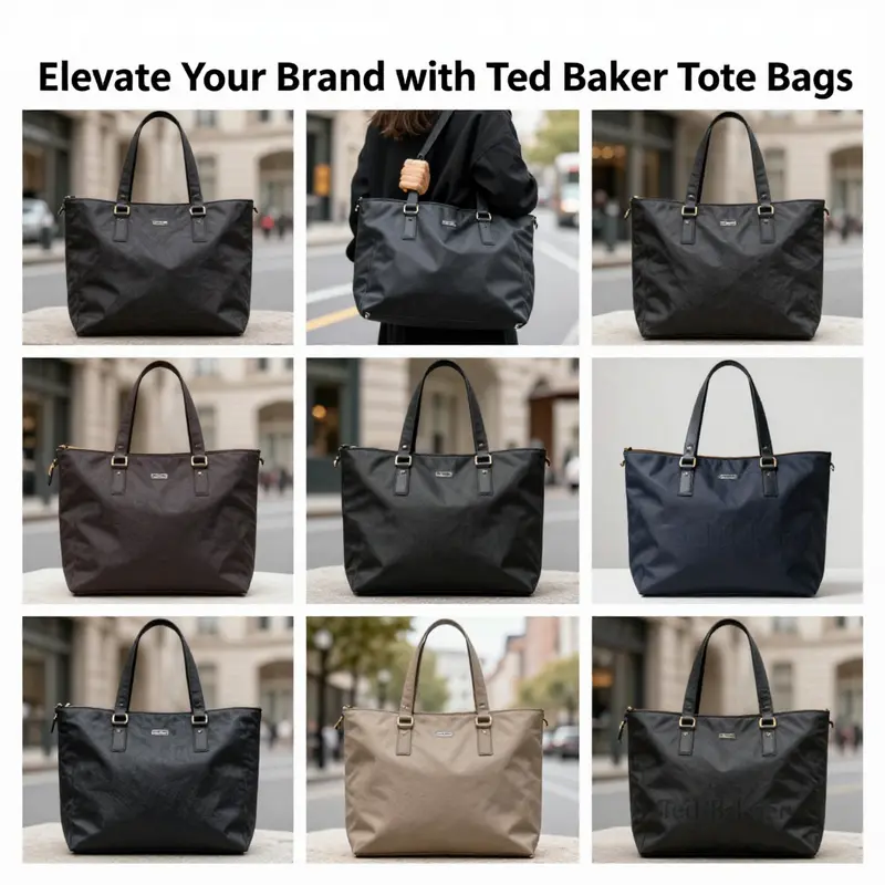 Stylishly displayed Ted Baker tote bags in various settings, emphasizing their luxurious appearance.