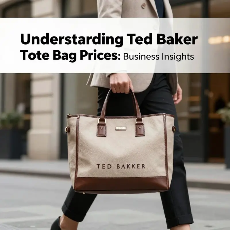 A display showcasing the variety and pricing range of Ted Baker tote bags.