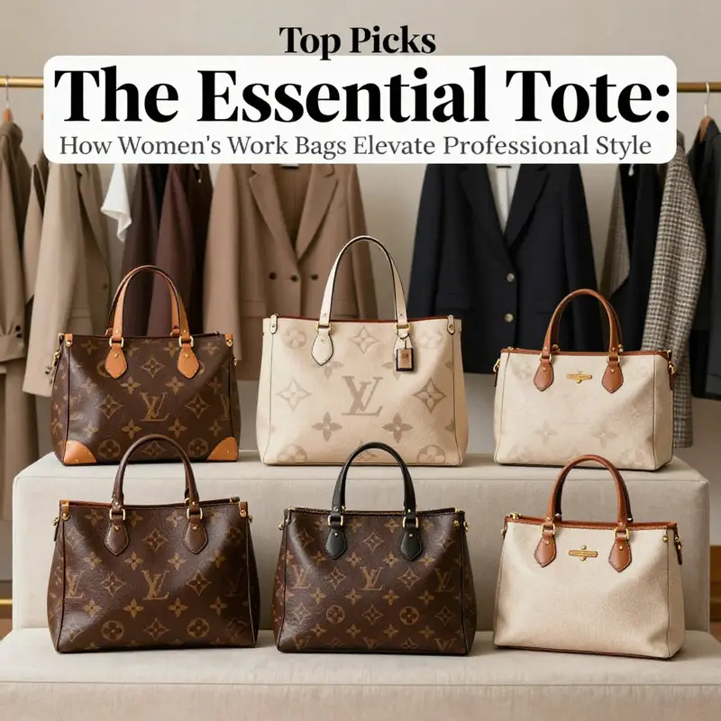 A stylish professional demonstrates the utility and elegance of a women’s work tote bag in a modern office environment.