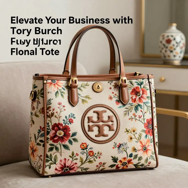 Detailed look at the Tory Burch Ella small floral tote, emphasizing its craftsmanship and design.