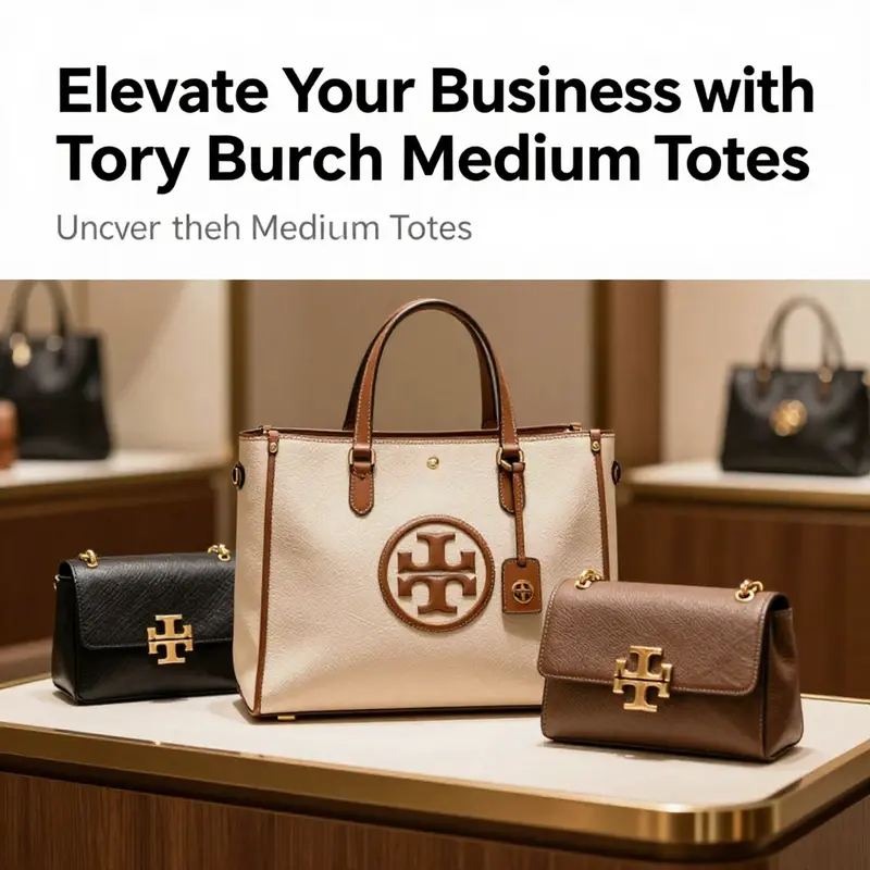 Tory Burch Medium Tote alongside professional accessories in a chic setting.