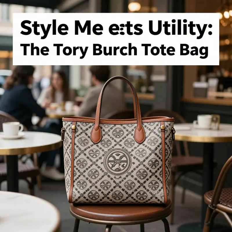 A Tory Burch tote bag being used by a fashionable individual in an urban setting, showcasing its versatile design.