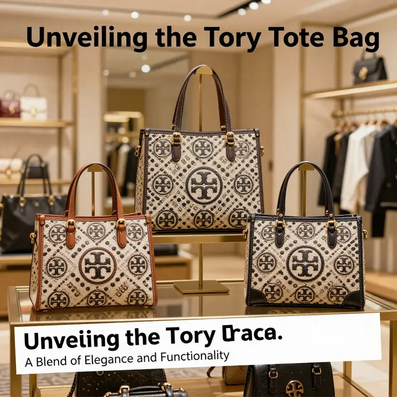 Various Tory Burch tote bags elegantly arranged in a retail space, highlighting their stylish designs.