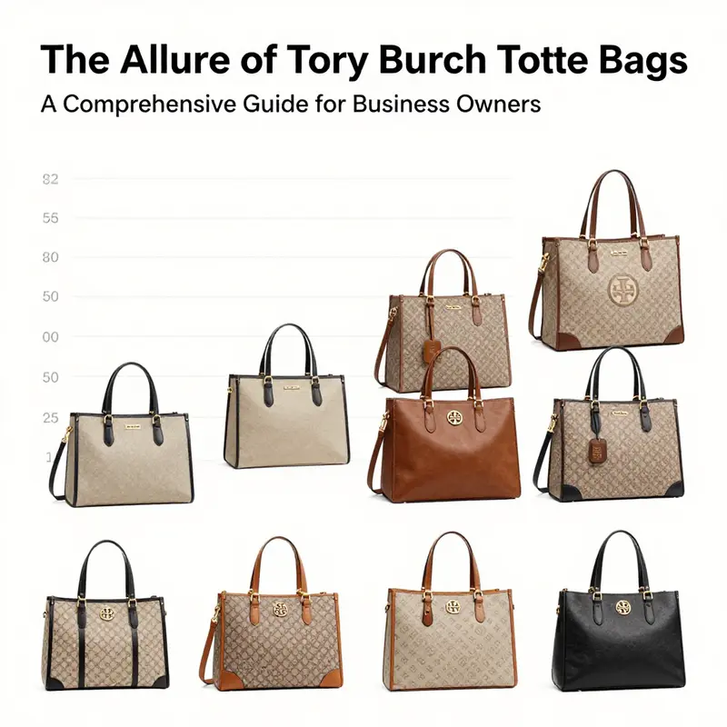 A collection of Tory Burch tote bags highlighting their distinctive design elements and luxurious aesthetics.