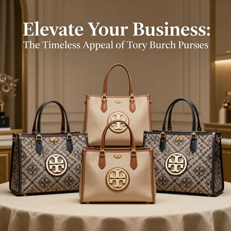 An array of Tory Burch tote purses displayed elegantly in a refined setting.