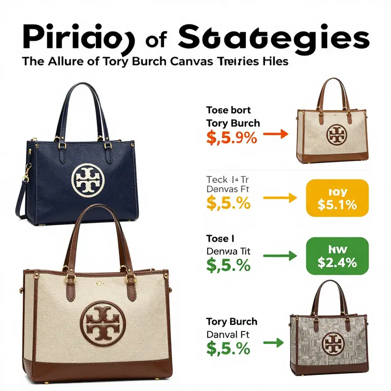 An elegant arrangement of Tory Burch canvas tote bags highlights their diverse designs.