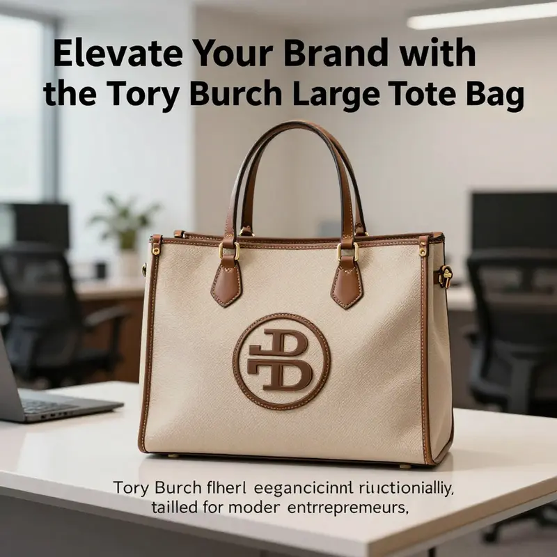 Tory Burch Large Tote Bag in a professional settings, highlighting its elegant design and practical use.