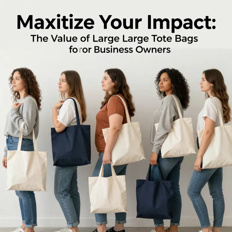 Different sizes of large tote bags highlighting their practical dimensions.