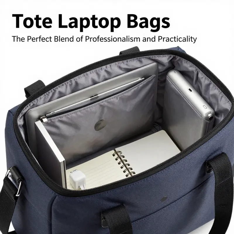 A businesswoman exemplifies the professional image with her stylish tote laptop bag.