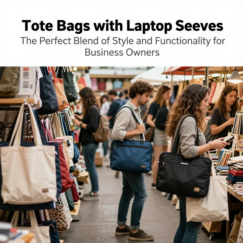 A showcase of a tote bag designed with an integrated laptop sleeve, highlighting its sleek and fashionable appearance.