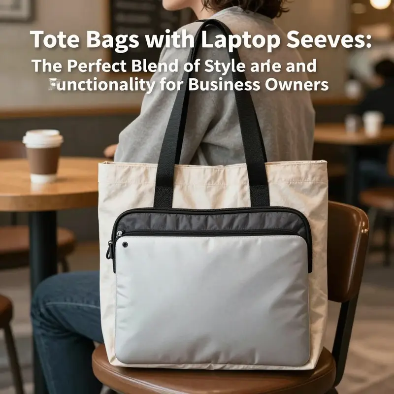 A showcase of a tote bag designed with an integrated laptop sleeve, highlighting its sleek and fashionable appearance.