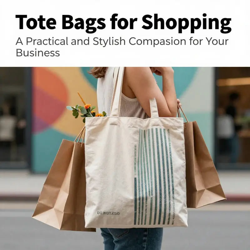 A person carrying a trendy tote bag while shopping, set against a vibrant urban backdrop.