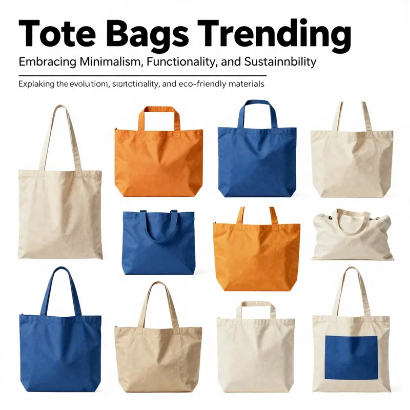 A collage featuring different types of tote bags representing minimalism, functionality, and sustainability.
