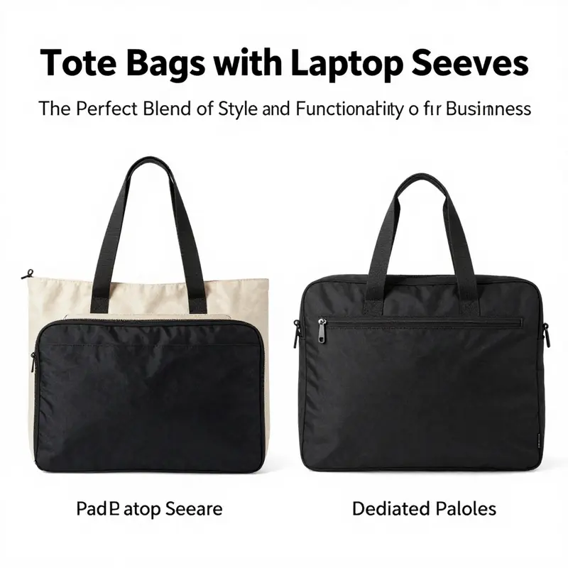 A showcase of a tote bag designed with an integrated laptop sleeve, highlighting its sleek and fashionable appearance.