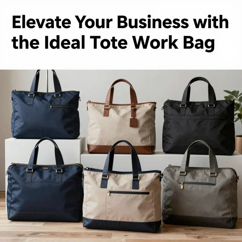 A collection of diverse tote work bags designed for work, showcasing their practicality and style in a modern office environment.