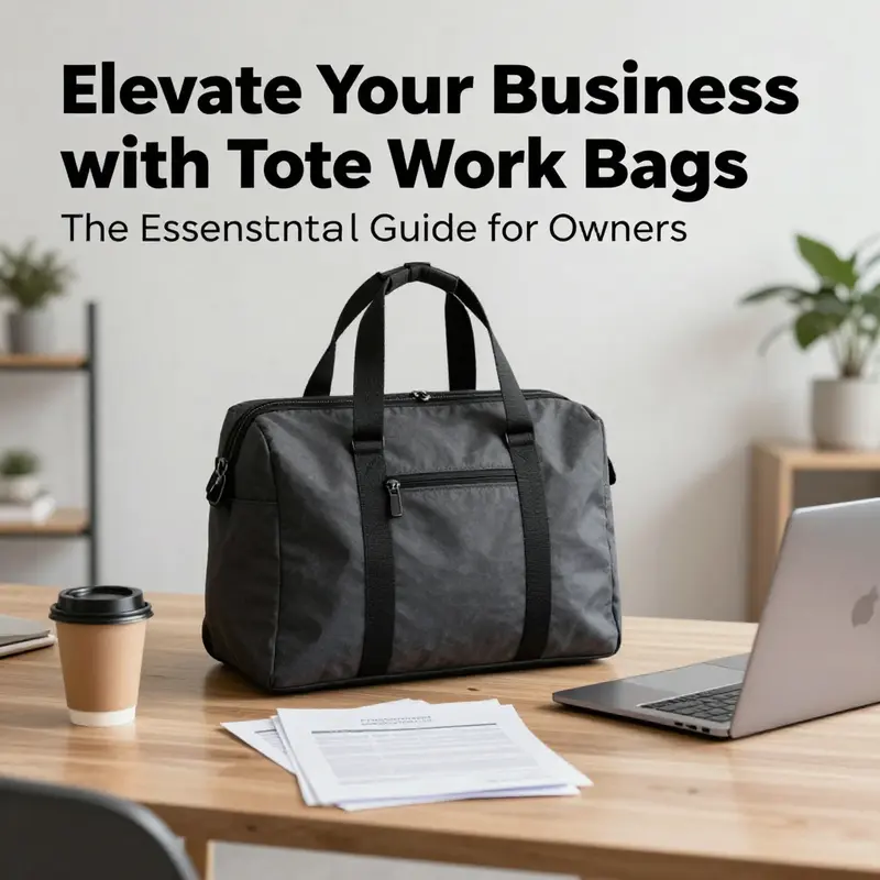A stylish tote work bag placed alongside a laptop and coffee cup on a clutter-free desk, representing productivity.