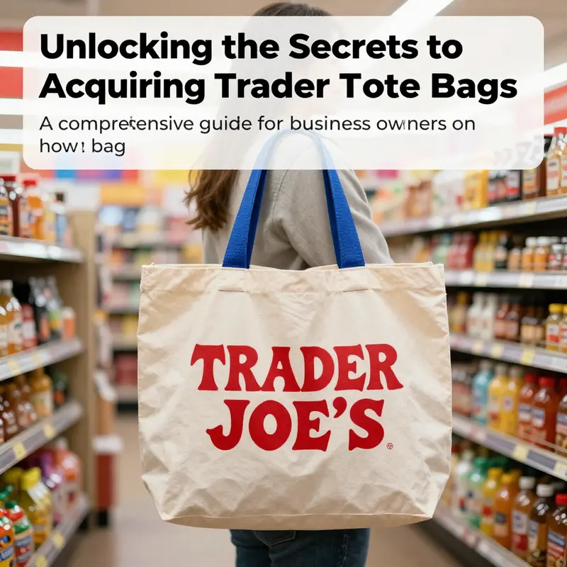 A vibrant Trader Joe's tote bag juxtaposed against the colorful atmosphere of a Trader Joe's store.