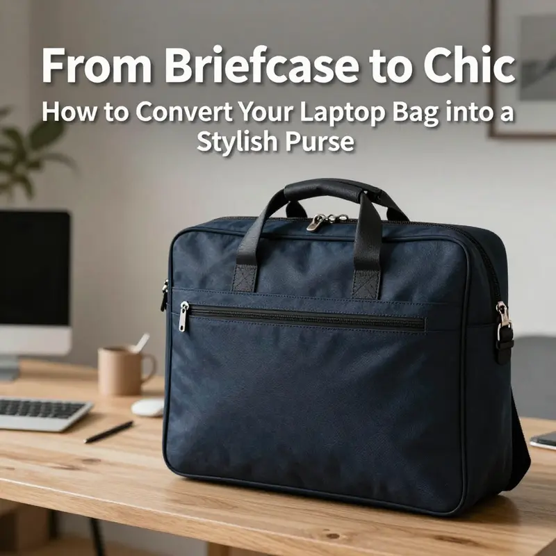A stylish laptop bag reimagined as a purse, highlighting its elegant design in a professional workstation.