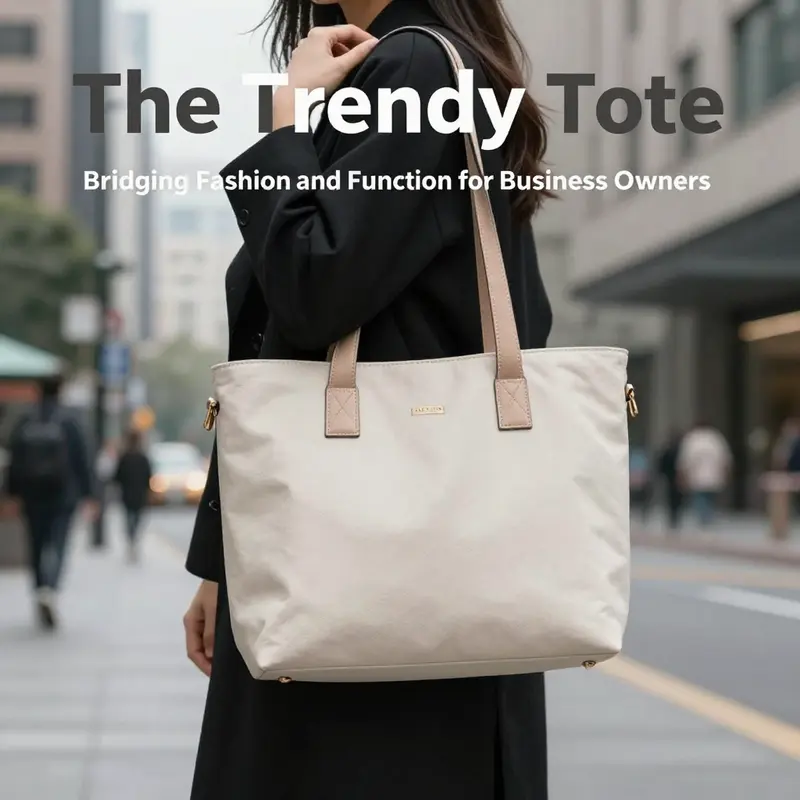 A fashionable business owner with a trendy tote bag, representing practicality and style in urban settings.