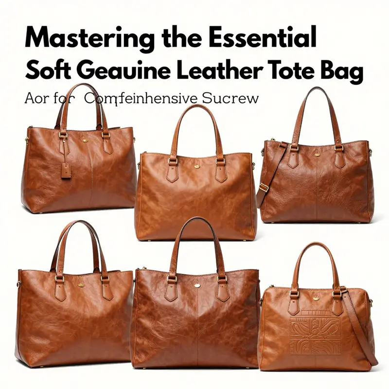 A display showcasing the various types of soft genuine leather tote bags available.