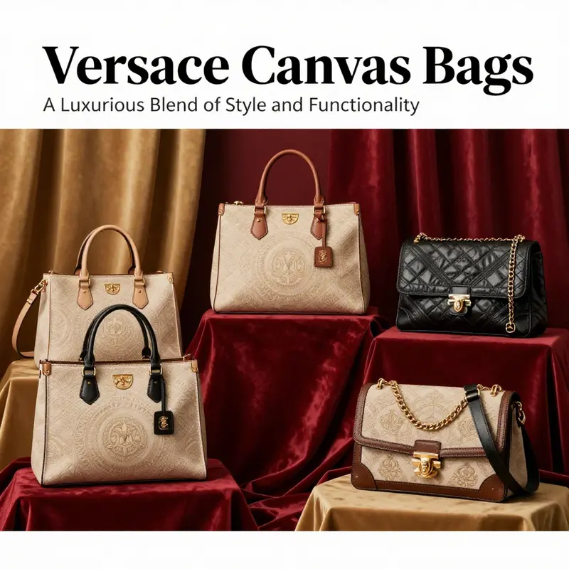 A variety of Versace canvas bags elegantly displayed, emphasizing their luxurious design.
