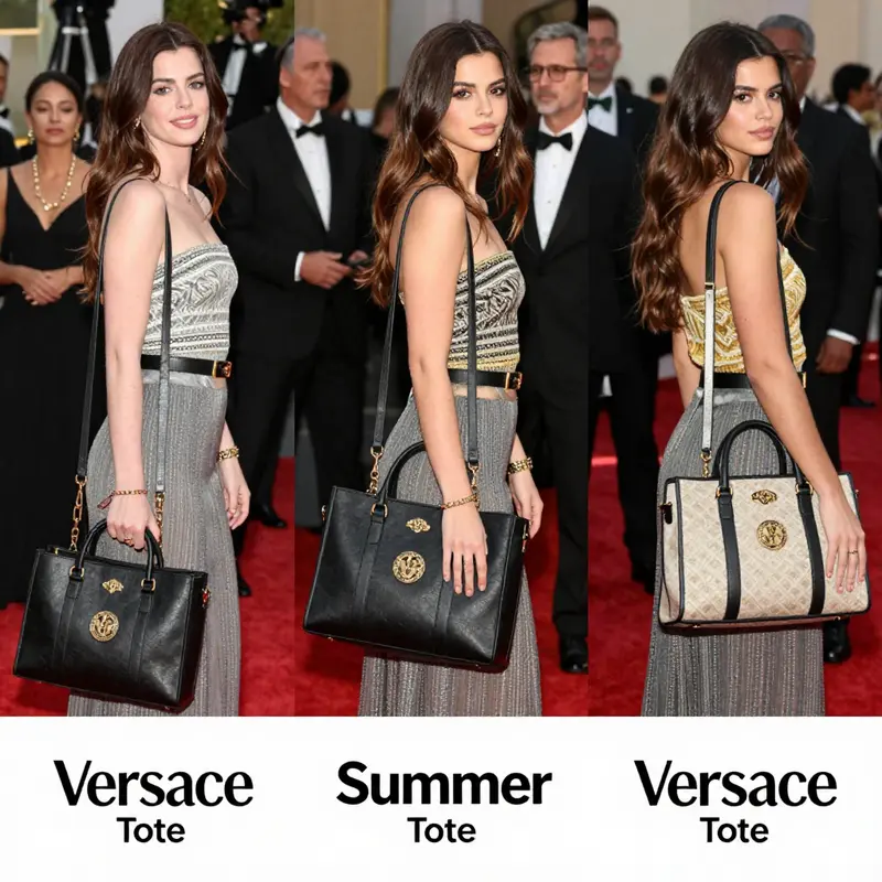 The striking design elements of the Versace Summer Tote highlight its blend of modern aesthetics and classic elegance.