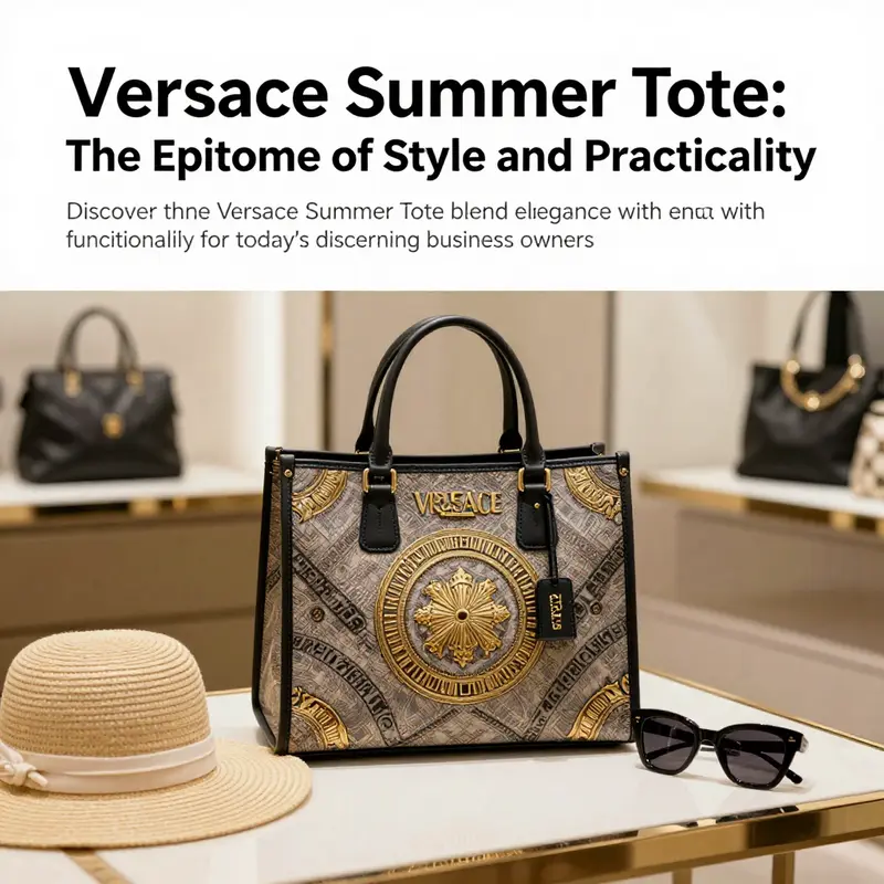 The Versace Summer Tote displayed in a stylish retail environment, with summer accessories complementing its elegant design.