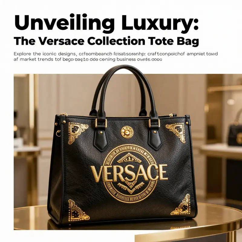 A Versace tote bag showcased prominently, reflecting elegance and high fashion.