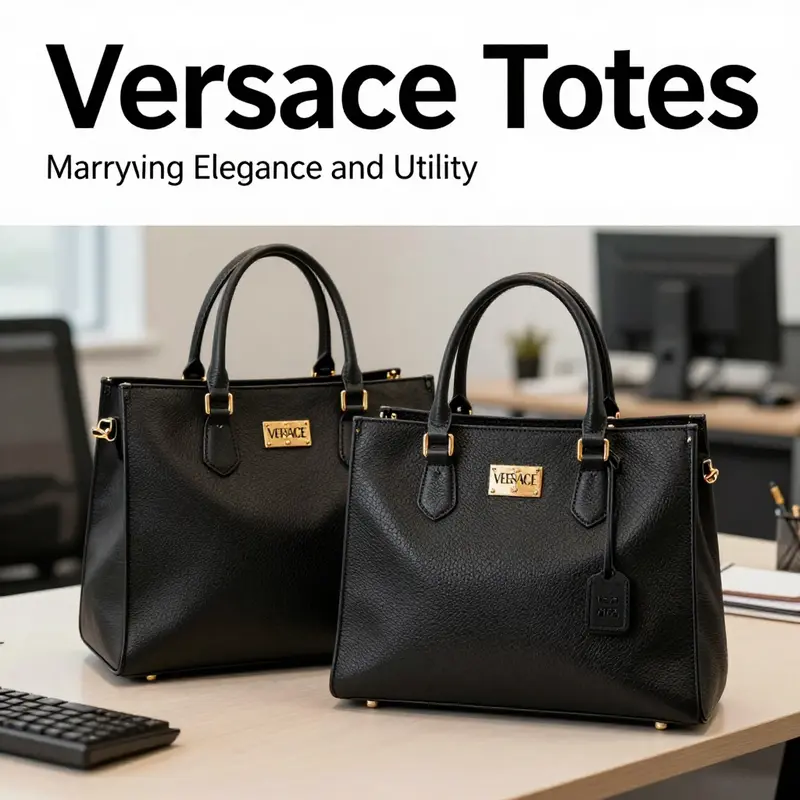 A chic office environment featuring Versace totes, symbolizing luxury and functionality.
