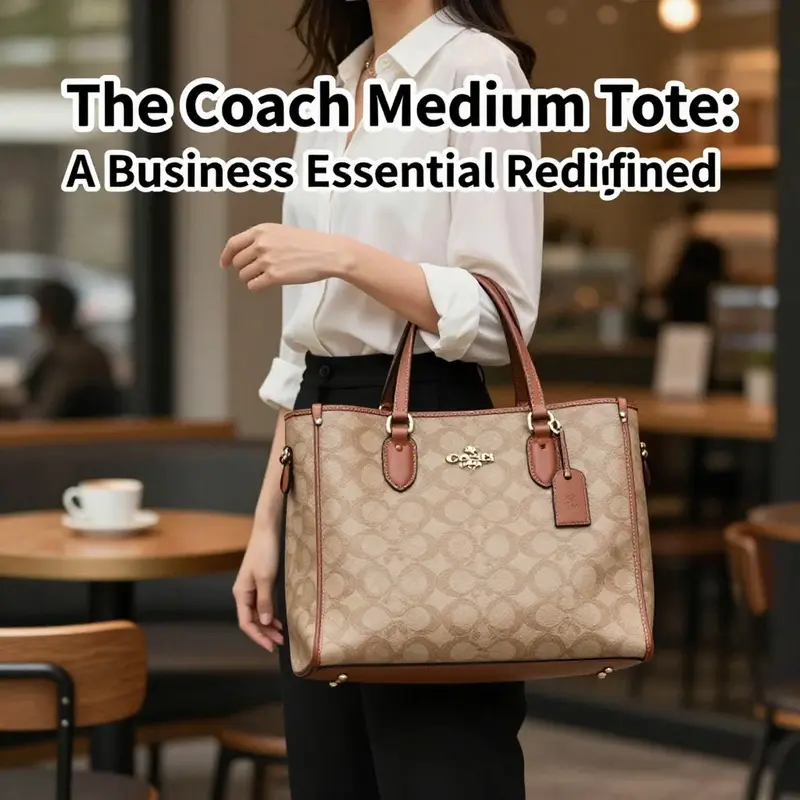 Close-up of the Coach Medium Tote’s sophisticated craftsmanship and rich texture.