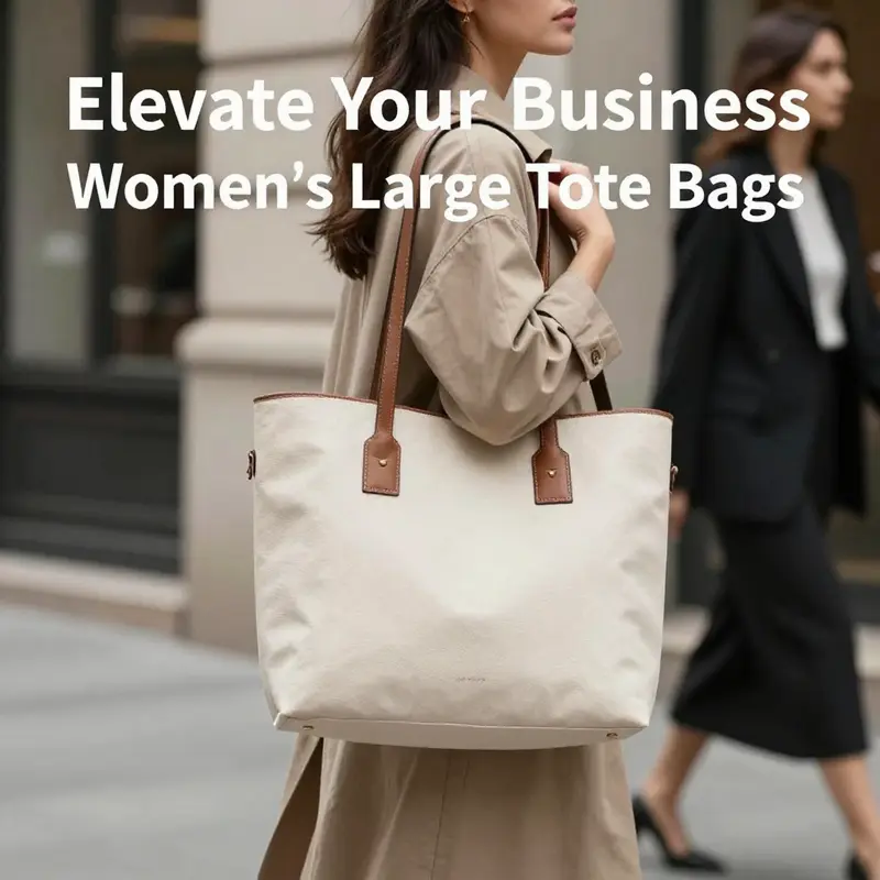 A stylish woman demonstrating the versatility of large tote bags in various settings.