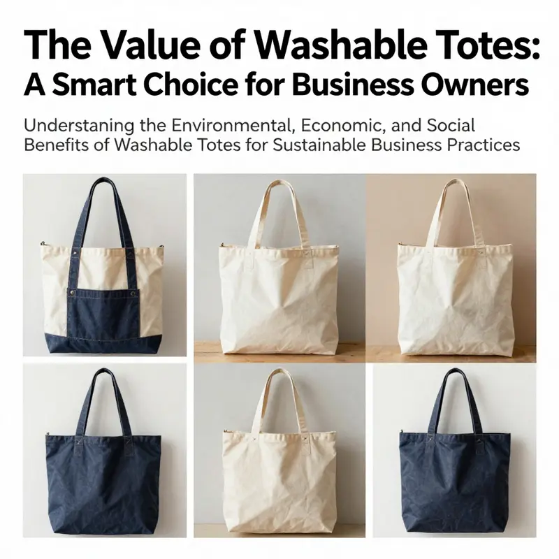 An assortment of stylish washable totes displayed in various settings, showcasing their eco-friendly purpose.
