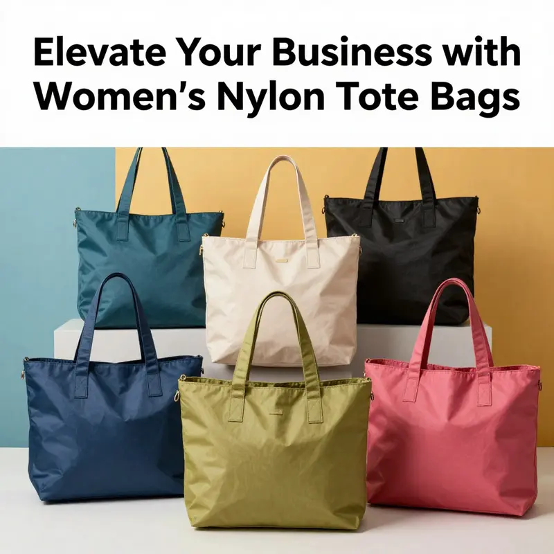 An array of colorful women's nylon tote bags displayed beautifully, representing modern fashion and utility.
