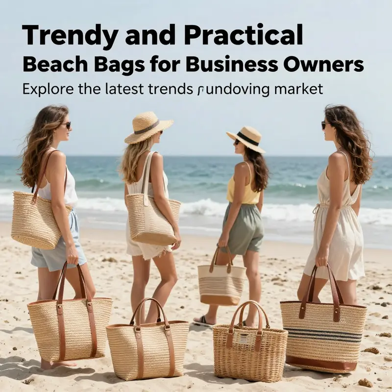 A beautiful beach scene showing women with colorful beach bags, exemplifying their stylish appeal and summer practicality.