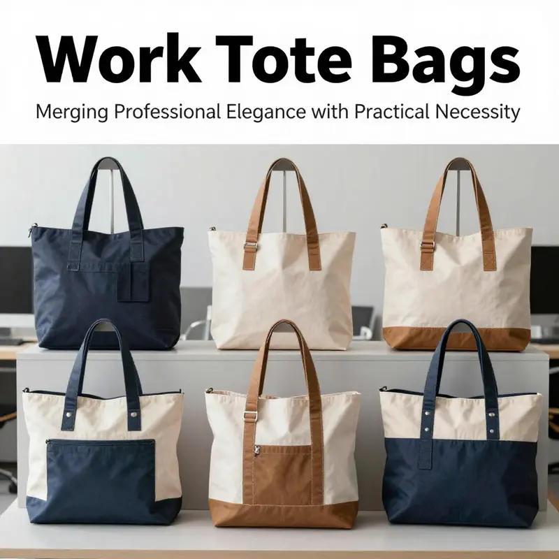 A showcase of evolving styles of work tote bags, highlighting their transformation over time.