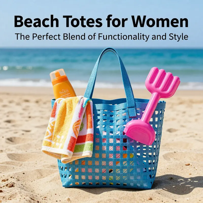 High-capacity woven plastic mesh tote ideal for beach outings, offering durability and excellent ventilation.